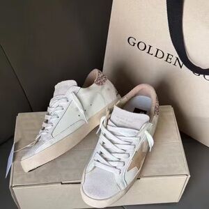 Golden Goose Women's Cream and Pink Glitter Sneakers